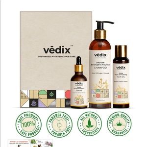 New, sealed Vedix Ayurvedic Shampoo, serum, oil regimen